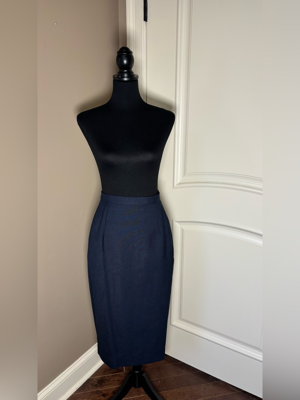 Vintage Bancroft New York Navy Blue High Waist Pencil Midi Skirt Size 8 USA